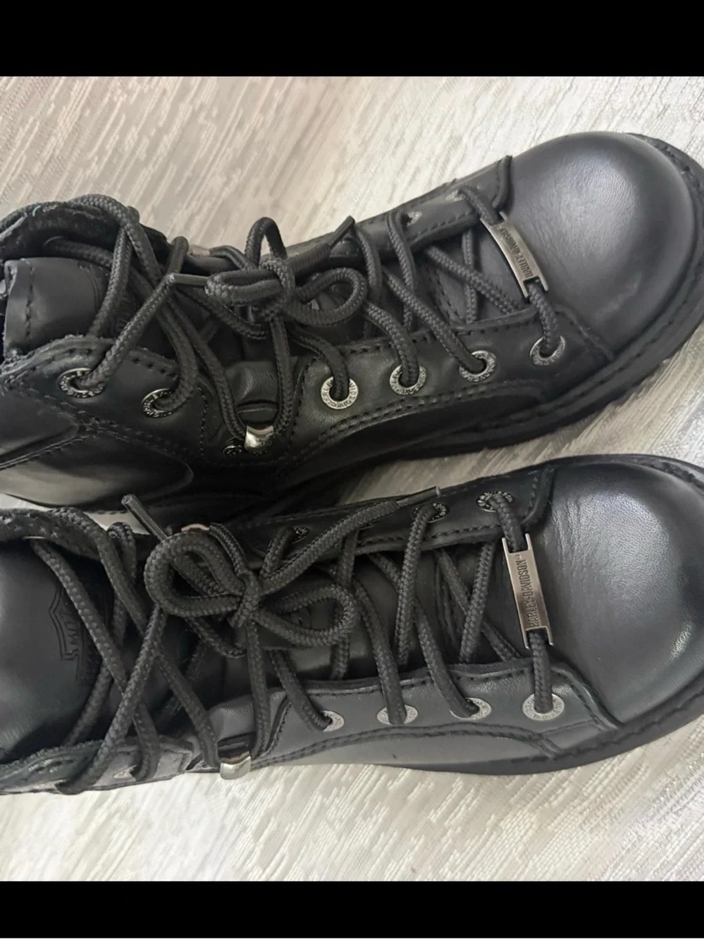 Harley-Davidson women Black Leather Lace-Up Ankle Boots